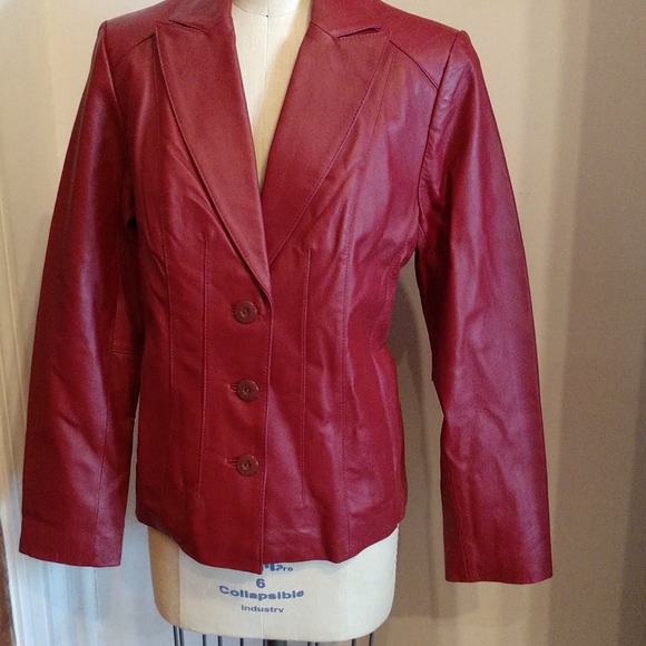 #10 Copy PRICE REDUCED V VINTAGE LEATHER Burgundy Princess Seamed Blazer Jacket - Picture 2 of 6